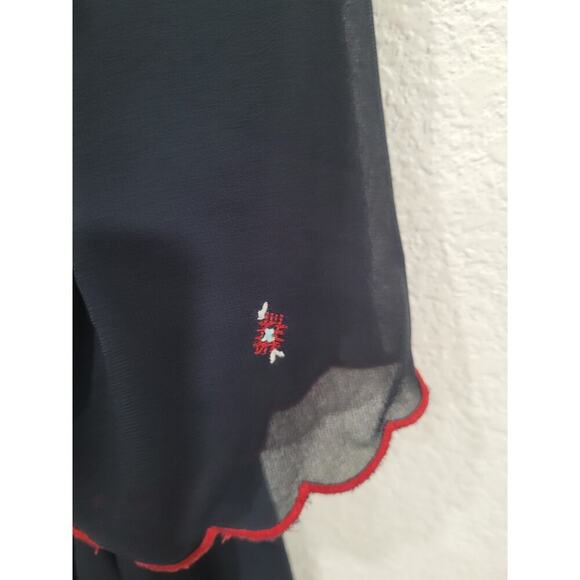 Loft Embroidered Navy Blue Shirt Blouse with Ruffles Women's‎ size Small #10 - Picture 3 of 4